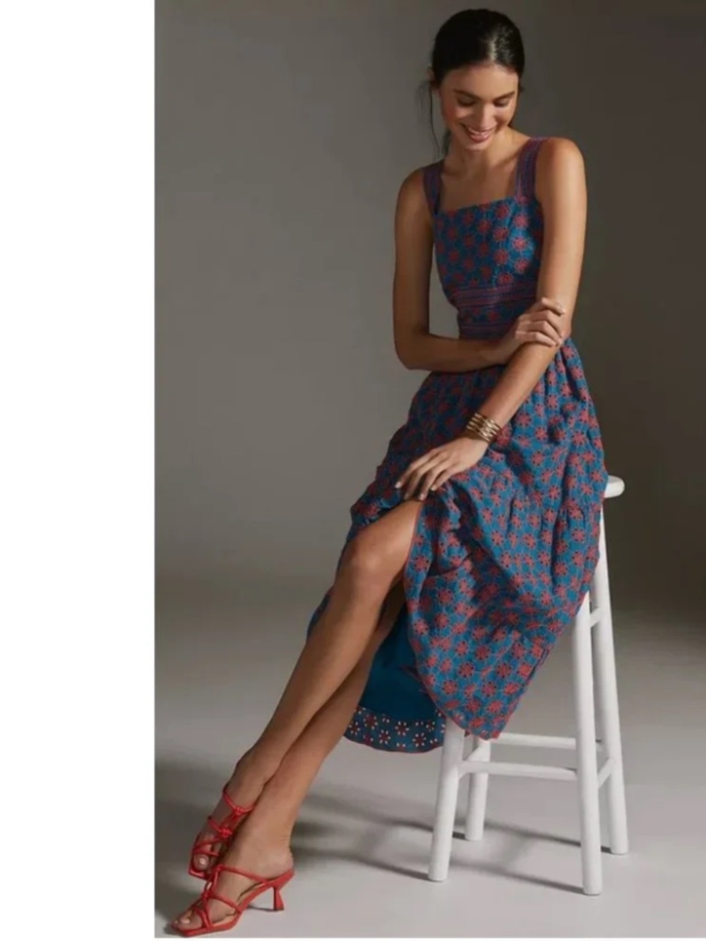 SHOSHANNA Amaya Tiered Eyelet Midi Dress